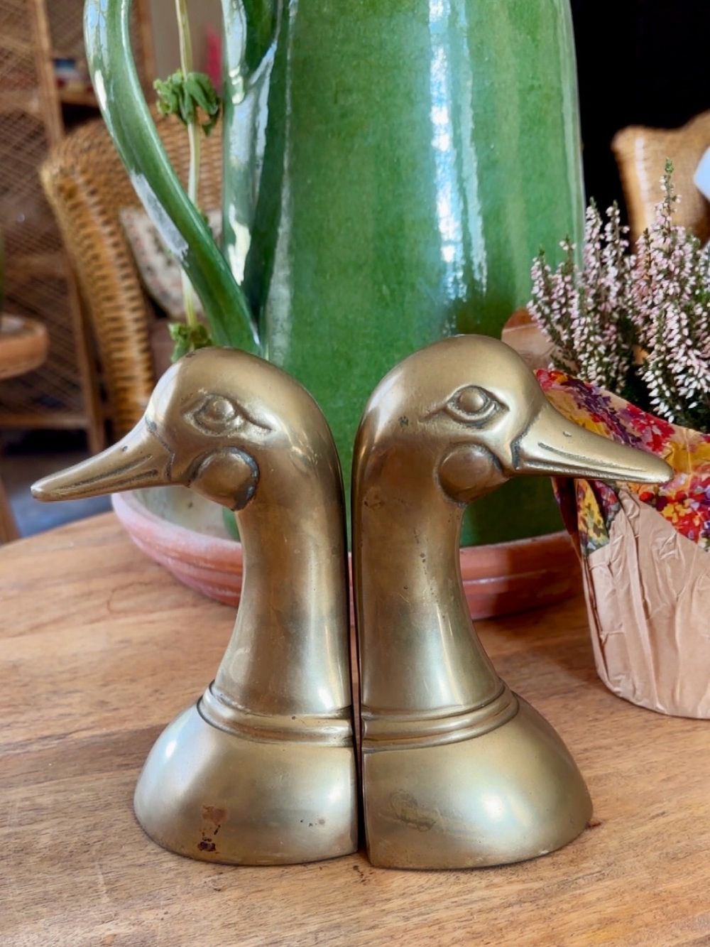 Pair of Brass Duck Head Bookends - Vintage Brass Look Home Accent